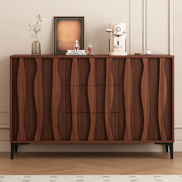 37.4" Vintage Walnut Sideboard - Drawers, Doors Included, 6 Shelves, Engineered Wood